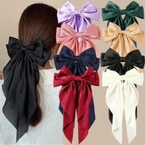 Oversized Satin Bow Hair Clip with Long Tails