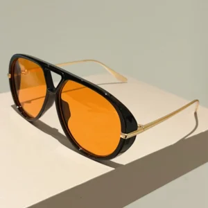 Oversized Double-Bridge Aviator Sunglasses with Slim Temples