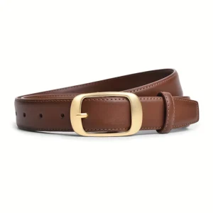 Classic PU Belt with Rounded Gold-Tone Buckle