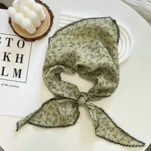 Floral and Paisley Triangle Scarf with Scalloped Edges