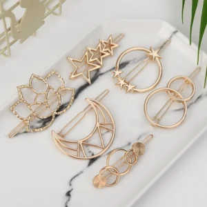 Openwork Metal Hair Clips in Geometric and Celestial Shapes