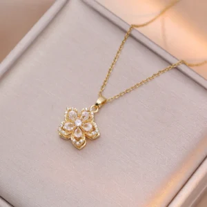 Gold-Tone Flower Pendant Necklace with Coloured Accents