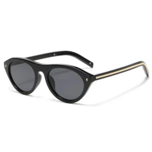 Rounded Cat-Eye Sunglasses with Metallic Temple Stripes