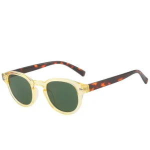 Yellow frame with patterned temples, green lenses / إطار أصفر بأذرع منقوشة وعدسات خضراء