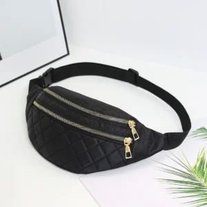 Quilted Black Belt Bag with Gold-Tone Zips