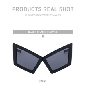 Oversized Geometric Cat-Eye Sunglasses with Wide Temples