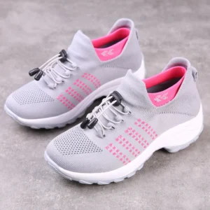 Toggle-Lace Knit Sneakers with Contrast Pattern