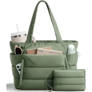 Quilted Shoulder Tote with Matching Pouch