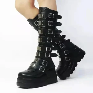Tall Platform Boots with Multiple Buckle Straps