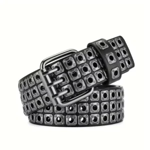 Triple-Row Square-Eyelet PU Belt