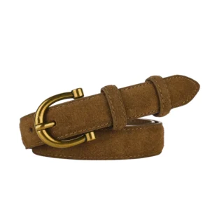 Suede Belt with Rounded Gold-Tone Buckle