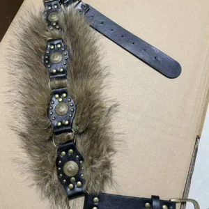 Faux-Fur Accent Belt with Oval Metal Details