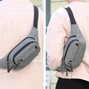Textured Waist Bag with Multiple Zip Pockets