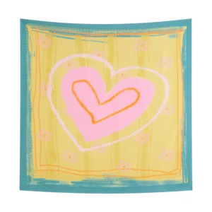 Heart-Print Square Scarf with Teal Border