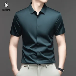 Men's Polyester Shirt – Short Sleeve, Button Front