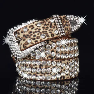 Rhinestone-Embellished PU Statement Belt