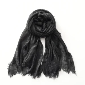 Striped Cotton-Linen Scarf with Short Fringe