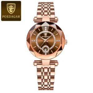 Faceted-Bezel Quartz Watch with Decorative Dial Ring