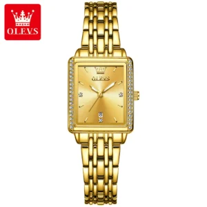Rectangular Quartz Bracelet Watch with Date Window