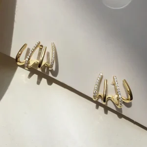 Layered-Curve Stud Earrings with Clear Accents