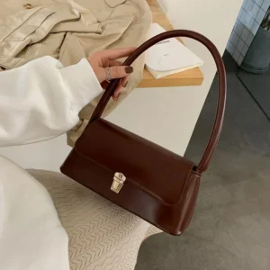 Compact Flap Shoulder Bag with Gold-Tone Clasp