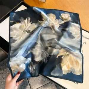 Painterly Floral Silk Square Scarf — 53 × 53 cm