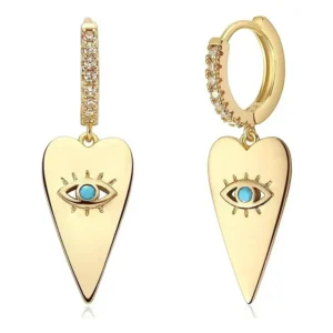 Heart and Eye Motif Drop Earrings