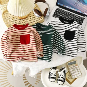 Boys' Polyester Shirt or T-Shirt – Long Sleeve, Striped