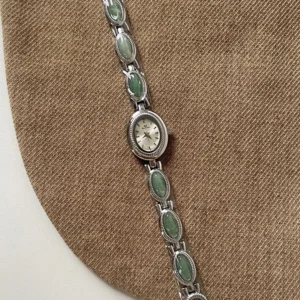 Oval Quartz Bracelet Watch with Decorative Inlays