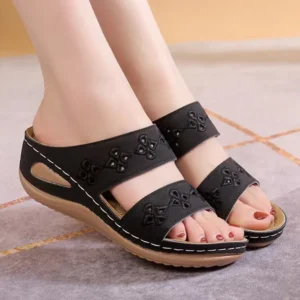 Double-Strap Slides with Floral Cutout Details