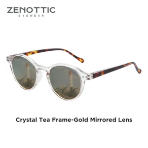 Clear frame with patterned temples, gold mirror lenses / إطار شفاف بأذرع منقوشة وعدسات ذهبية عاكسة