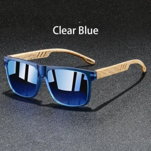 Square Sunglasses with Wood-Look Temples