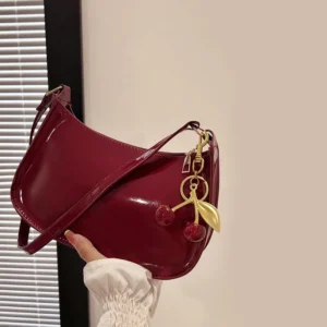 Glossy Shoulder Bag with Cherry Charm