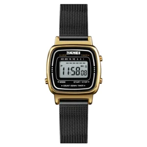 Black mesh, gold-tone case / سوار شبكي أسود وعلبة ذهبية اللون