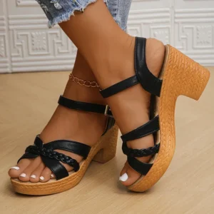 Braided-Strap Platform Sandals with Block Heels
