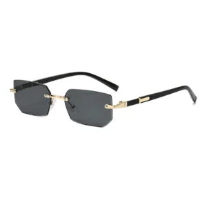 Rimless Rectangular Sunglasses with Gold-Tone Details