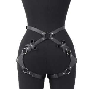 Black PU Waist and Thigh Harness with Bow Details