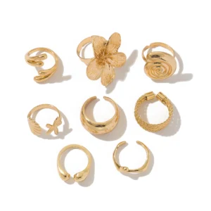 Eight-Piece Gold-Tone Sculptural Ring Set