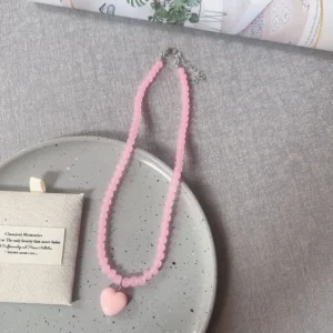 Colourful Beaded Necklace with Heart Pendant